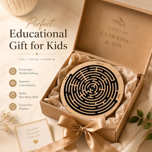 Image of SIGNAMIO Indoor Wooden Puzzle Game Round Maze Ball - Engaging Mind Games for Kids & Adults, Perfect Brain Teaser & Time Pass Activity, Ideal Wooden Board Game for All Ages