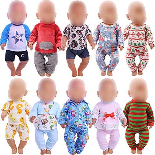 ZWSISU 10 Sets of 16-18 Inch Baby Doll Clothes Pajamas Outfits Pjs Dresses for 43cm New Born Baby Dolls, American 18 Inch Girl Doll, 15 Inch Bitty Baby Doll