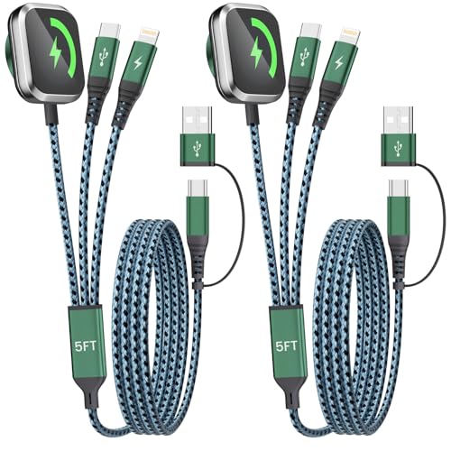 Image of Travel Essentials for iPhone iWatch Charger 3 in 2 USB Cable, 2Pack 5FT