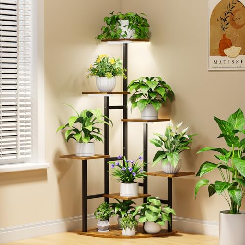 Corner Plant Stand Indoor with Grow Lights 7 Tiered Plant Shelf Indoor 43 Corner Plant Stands for Indoor Plants Metal Plant Flower Display Shelves Plant Organizer Rack for Living Room Balcony Home Decor