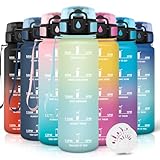 Motswedi Borraccia 1 litro,Riutilizzabile, Borraccia Motivazionale, a Prova di Perdite, Bottiglia Acqua, Senza BPA, Borracce, per Sport, Ciclismo, Palestra, Ufficio, Running, Bianco Sporco Azzurro