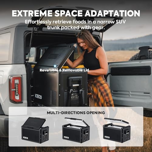 Image of ICECO VL45ProS 47.5Qt Portable Refrigerator, 12V Car Freezer With Multi-directional Lid, 12V Refrigerator with SECOP, 0-50℉, USB&DC&AC, Iron Cabinet Shell Cooler Fridge For Car|With Magnetic Battery