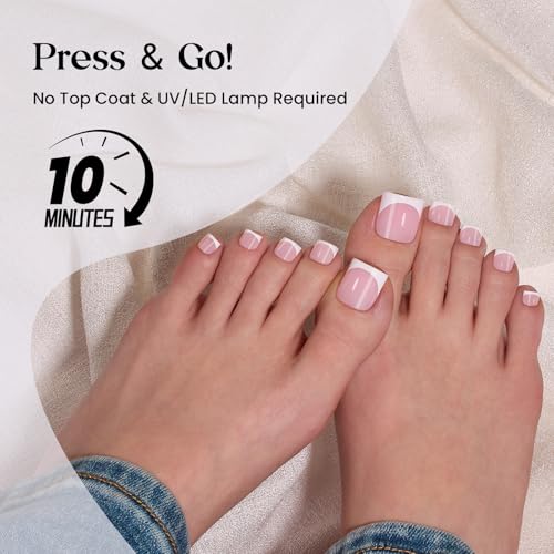 Image of Beetles X Press French Tip Toenails - Charm French | Glossy Pink Short Square Press On Toe Nails | 150 Pcs 15 Sizes Natural Salon Quality Gel Nail Tips for Women