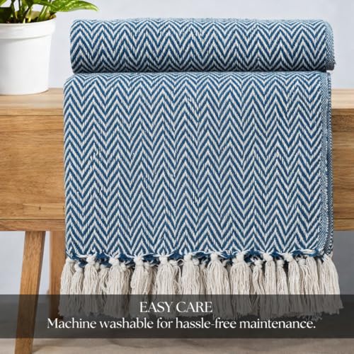 Image of Tarantaran All Season Cotton Weaved Throw Blanket for Bed /Sofa 50x70 INCHES (Teal)