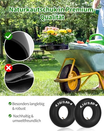 2 x Schlauch 4.10/3.50-4 Schlauch Reifen 4.10 3.50-4 Schubkarren Schlauch mit TR87 Winkelventil Reifenschlauch für Schubkarren, Handwagen, Gartenanhänger, Rasenmäher