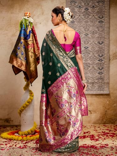 Image of SIRIL Women's Paithani jacquard Silk Saree |Chandrakor Paithani jacquard Saree With Unstitched Blouse Piece