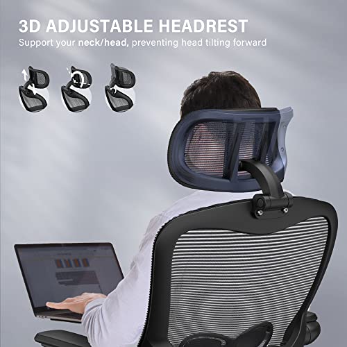 Landomia Ergonomic Office Desk Chair - Mesh Office Chair With Flip Up Arms & Adjustable Back Height - Comfortable Computer Task Chairs With Lumbar Support For Heavy People #TOP6