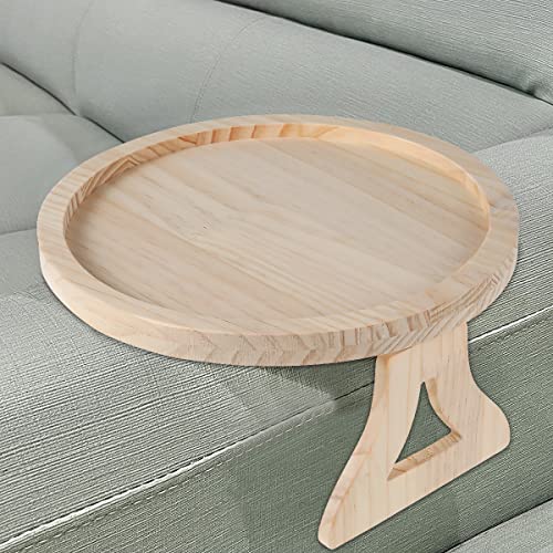Ghopy Natural Pine Wood Sofa Side Tables Waterproof Round Portable and Foldable Sofa Armrest Clip-On Tray Couch Arm Rest Organizer for Remote Drinks Phone Drink Snack Holder