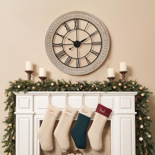 RiteSune Wall Clock 30 Inch Decor, Farmhouse Wall Clocks Battery Operated Silent, Bamboo Large Clocks for Wall, Oversized Wall Clock for Living Room Bedroom, Office