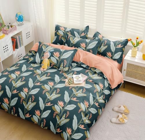 Image of Cotton Diwan Set Covers |8 Pieces Diwan Cover Set|300 TC Fabric| Pure Cotton Printed Deewan Set (1 Single Bedsheet, 2 Bolster Covers, 5 Cushion Covers)|Green Leaves |SZDS 023
