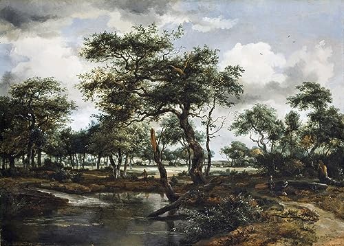 Toile nordique de l'étang dans la forêt par Meindert Hobbema 60x90