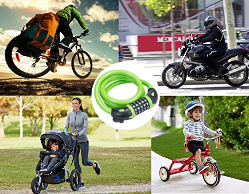 willceal Bike Lock Bicycle Chain Lock,with 5-Digit Resettable Number and Mounting Bracket,Combination Coiling Cable Lock Best for Bicycle Outdoors - 4 Feet x 1/2 Inch (Green) - Thumbnail 5