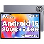 2026 Android16 Tablet with Gemini AI, 20GB+1TB Expand, 10.1 inch Tablet,Octa-core CPU, Dual Camera, WiFi6, 6000mAh,Widevine L1, Split Screen, Family & Work (Gray)