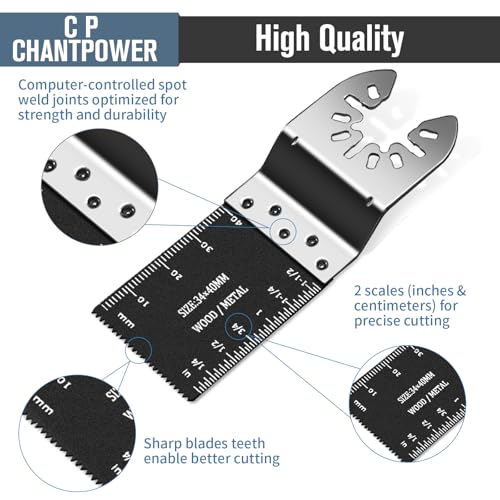 C P CHANTPOWER 112Pcs Oscillating Multi Tool Blades, Quick Release Oscillating Saw Blades with Sandpapers, Universal Oscillating Multitool Accessories Fit for Ryobi, Bosch, Dremel, Dewalt, Makita 2 C P CHANTPOWER 112Pcs Oscillating Multi Tool Blades, Quick Release Oscillating Saw Blades with Sandpapers, Universal Oscillating Multitool Accessories Fit for Ryobi, Bosch, Dremel, Dewalt, Makita - Image 2