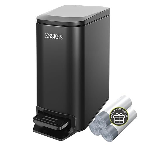 Miniatura 8 de Cubo de basura pequeño para baño con tapa de cierre suave, cubo de basura de acero inoxidable de 1.6 galones con cubo interior extraíble, pedal