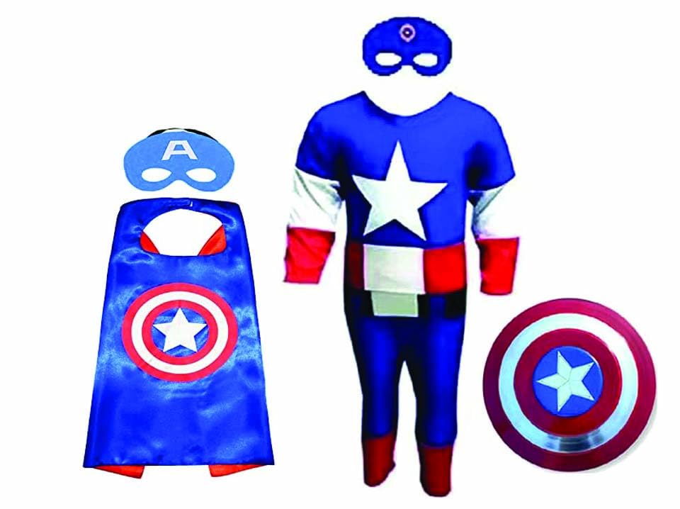 MODERNAZ Captain america costume for kids | americas super hero dress with mask, shields, cosplay fancy dress (3-4 Years) (B0C74X8J14) Amazon Price History, Amazon Price Tracker