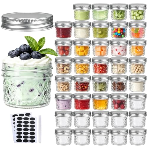 Accguan Mini Mason Canning Jars,4 oz Glass Jars with Regular Lids 40Pcs
