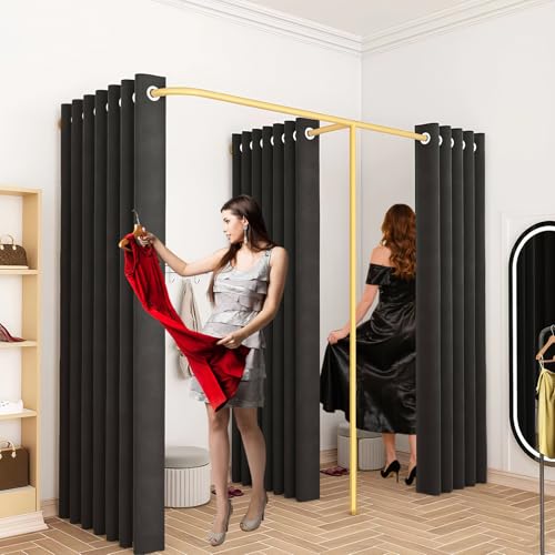 FWTXZTER Double Fitting Room for Two, F-Shape Large Dressing Room for Boutique, Clothing Store Changing Rooms Curtains Divider Retail Privacy Protection Partitions (Black)