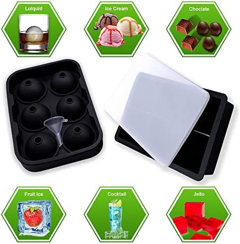 RAQS Silicone Ice Cube Tray with lid Set of 2- Ice Cube Moulds-Easy Release Ice Ball Moulds- Odorless BPA Free Large ice Moulds for Whiskey, Cocktail, Reusable Sphere Ice Ball Maker (Black)