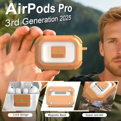 Image of RFUNGUANGO AirPods Pro 3 Case MagSafe Magnetic Automatic Lock, Brown
