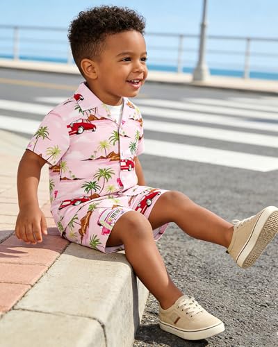 Image of SANGTREE 3 Piece Boy Outfits Short Sleeve Shirt and Shorts Set Beach Vacation Summer Clothes, 3 Months - 9 Years