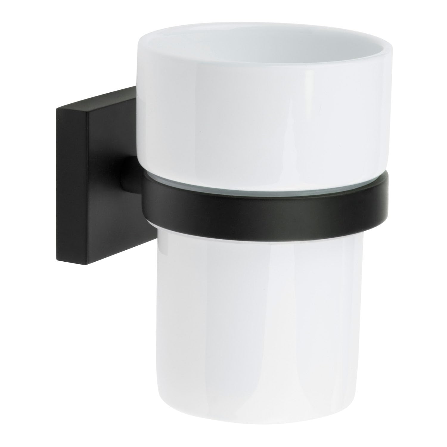 Smedbo House Bathroom Wall Mount Ceramic Tumbler Holder - Matte Black, White Ceramic