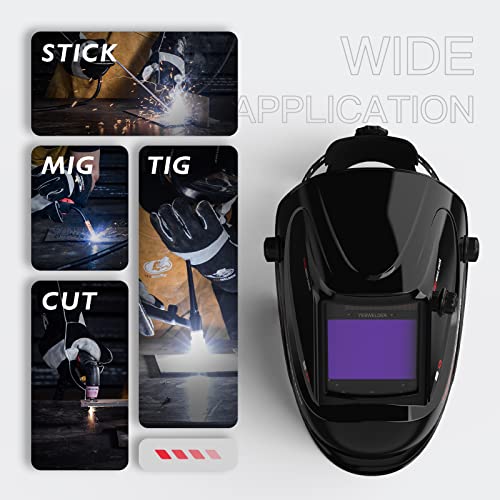 Yeswelder Large Viewing Screen 3.94"X3.27" True Color Solar Power Auto Darkening Welding Helmet, 4 Arc Sensor Wide Shade 4~5/9-9/13 For Tig Mig Arc Cut Grinding Welder Mask Lyg-M800D #TOP6