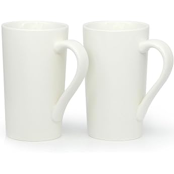 600 ml Large Coffee Cups Smilette M007 Plain Tall Ceramic Mug with Handle for Dad Men Set of 2 White