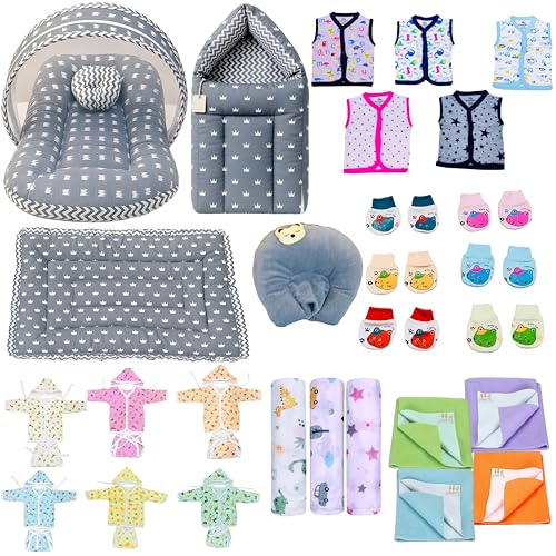 Image of Infantbond by fareto All Season use Baby Essentials Combo | Baby Products | Baby Gift Set | Baby Combo Set for New Born (0-6months)(Pack of 41) (Crown Grey)