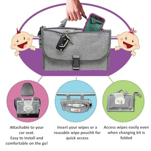 Image of Portable Diaper Changing Pad for Newborn Boy & Girl - Waterproof Travel Baby Changing Station with Smart Wipes Pocket - Compact Foldable Diaper Change Mat - Baby Shower Registry Gift