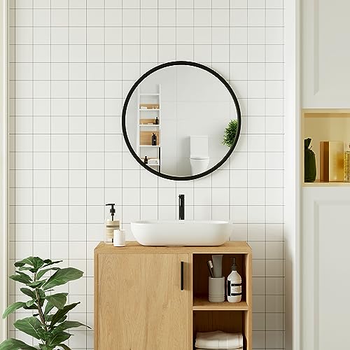 WOLTU Round Wall Mirror, 50cm, Modern Decorative Bathroom Mirror, with Matte Black Metal Frame, Vanity Mirror,HD Glass, for Bedroom, Living Room, Entryway, Minimalist Home Décor