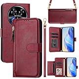 MOJIA Coque pour Oukitel C37, �tui Portefeuille en Cuir PU avec Bandouli�re et Dragonne, Housse de Porte-Cartes Multifonctionnel. Red