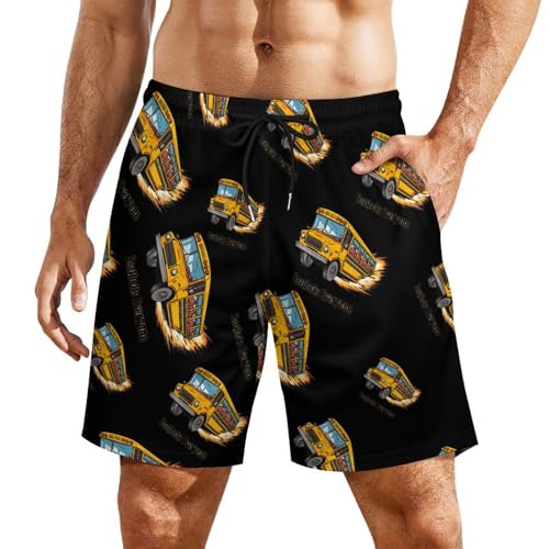 Seatbelts Everyone School Bus Mens Swim Trunks Quick Dry Beach Board Shorts with Pockets