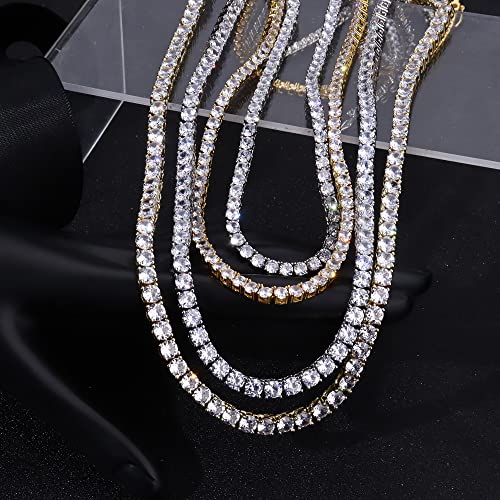 Krfy Tennis Necklace For Women Men, 18K White Gold Plated Silver Tennis Diamond Necklace For Women Trendy Simple 4.0Mm Dainty Classic Round Cubic Zirconia Tennis Necklaces 20 Inch #TOP1