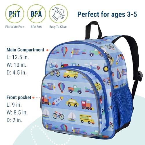 Image of Wildkin Kids 12-Inch Toddler Backpack - Lightweight School Bag for Daycare & Travel, Ages 3-7, On the Go, 12 x 10 x 4.5 inches, 12-inch Backpack Boys