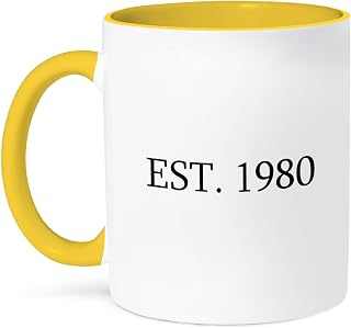 3dRose Est. 1980 - Established in 1980 - Personal birth year. Personalized year you were born - black text 15oz Two-Tone Yellow Mug