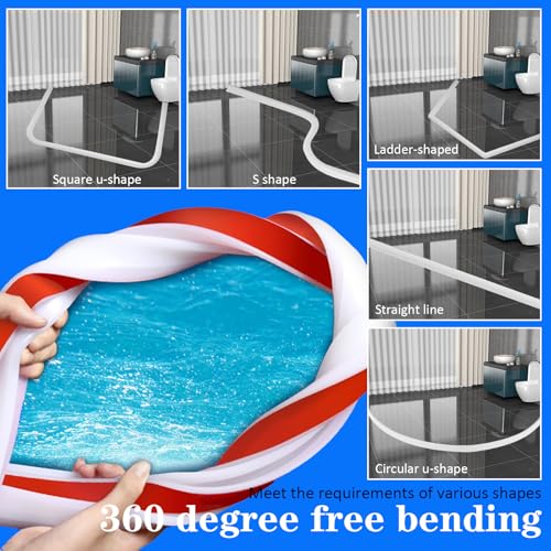 Zamety Schwallschutzleiste Dusche, Wasserstopper Dusche, 3cm Höhe Selbstklebend Duschleiste Boden, Flexible Schwallschutzleiste für Duschschwelle Küchenspüle Badewanne, Weiß, 2M