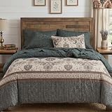 Tache Royal Rustic Paisley Mandala Lattice Floral Elegant Deep Navy Teal Reversible Duvet Cover, King