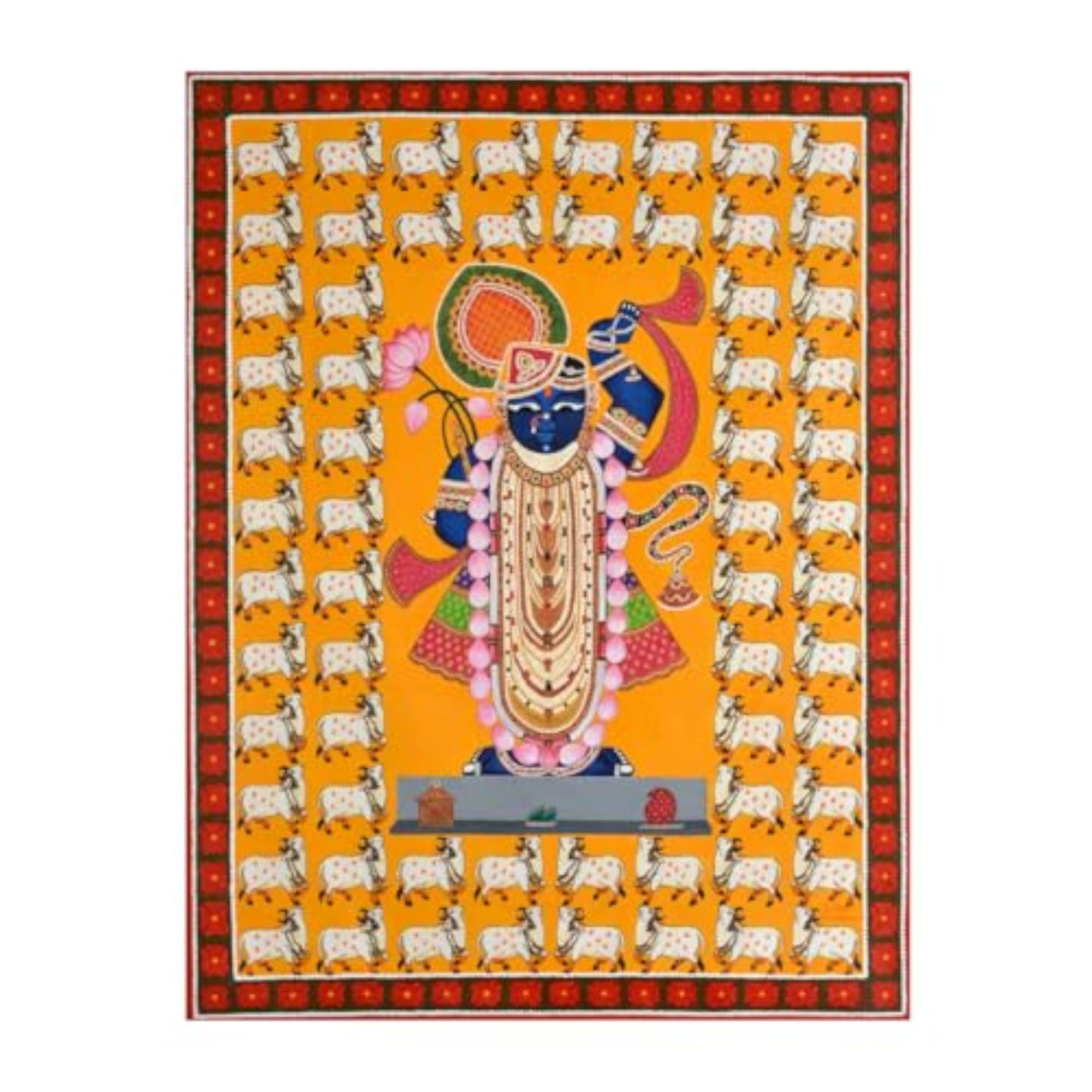 Shrinathji Pichwai Art with 64 Cows