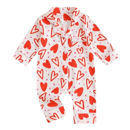 Image of Balaflyie Baby Girl Button Down Pajamas Romper One-Piece Jumpsuit Long Sleeve Sleeper Infant Sleepwear
