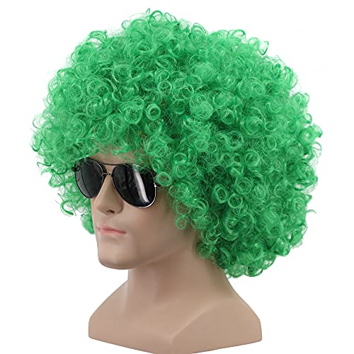 yuehong Short Green Clown Fluffy Wig 70s80s Afro Disco Wigs Synthetic Anime Cosplay Fancy Funny Costume Hair for Unisex Men Women (Green)