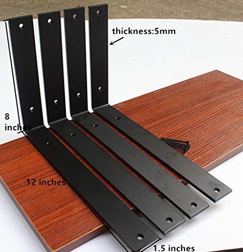 4 Pack - L12" X H 8" X W 1.5", 5Mm Thick Rustic Shelf Bracket, Iron Shelf Brackets, Metal Shelf Bracket, Industrial Shelf Bracket, Modern Shelf Bracket, Decorative Shelving, Shelf Supports With Screws #TOP1