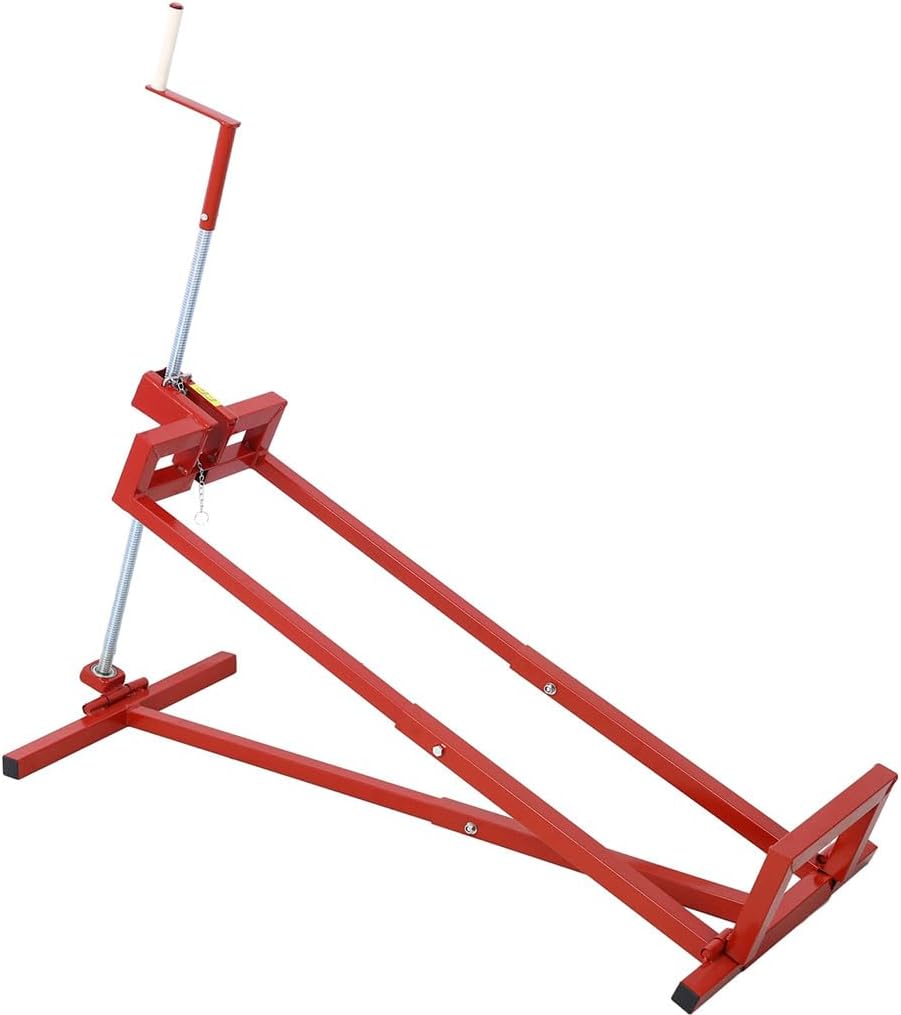 Ride On Lawn Mower Jack Lift, Lifting Platform Capacity 800 Lbs with Crank Handle and Power Tool, 45° Tilt Adjustable Universal Cleaning Aid for Lawn Mowers and Garden Tractors,Red