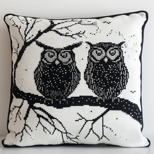 Kit coussin point de croix hibou Henypt 50x50cm : une idée cadeau créative pour adulte