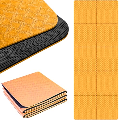 Smato ヨガマット 6mm エクササイズマット フィットネスマット トレーニングマット TPEリング保護素材 肌に優しい 軽量 耐久性 両面の滑り止 屋内運動 ピラティスマット持ち運び 収納簡単 (オレンジ+ブラック, 0.6cm)