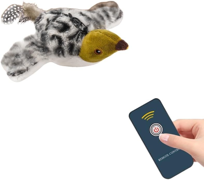 Happy Flying Bird Cat Toy 2026 New Interactive Chirping Flying Bird Toy for Indoor Cats Flapping Wings Simulation of Chirping Sparrow Cat Toy for Engaging Play and Exercise (Grey)