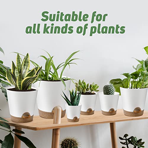 Ynnico Indoor Self Watering Planters With Drainage Holes And Saucers, 8, 7, 6.5, 6, 5.5, 5 Inches, Green, 6 Pots #TOP6
