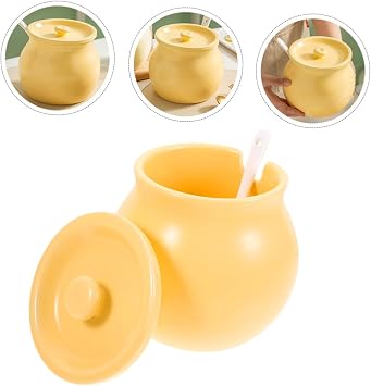 IMIKEYA Ceramic Pig Lard Jar with Lid 1200ml High-temperature Resistant Condiment Container Home Kitchen Spice Storage Pot with Spoon