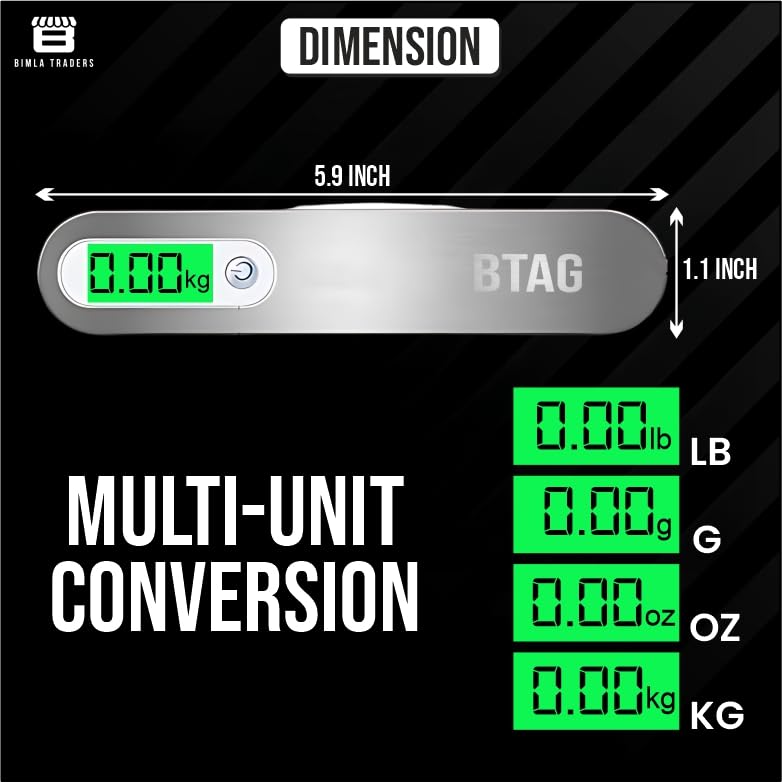 Btag Portable Electronic Luggage Weighing Scale | 50kg/110Lb Digital Handheld Travel Weight Scale with LED Display | Compact & Durable Suitcase/Baggage Weight Checker for Home– Pack of 1(JY-26) 1