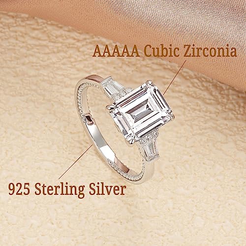 4.5 Carat Engagement Rings for Women Emerald Cut Anniversary Rings AAAAA Cubic Zirconia 925 Sterling Silver Size5-103